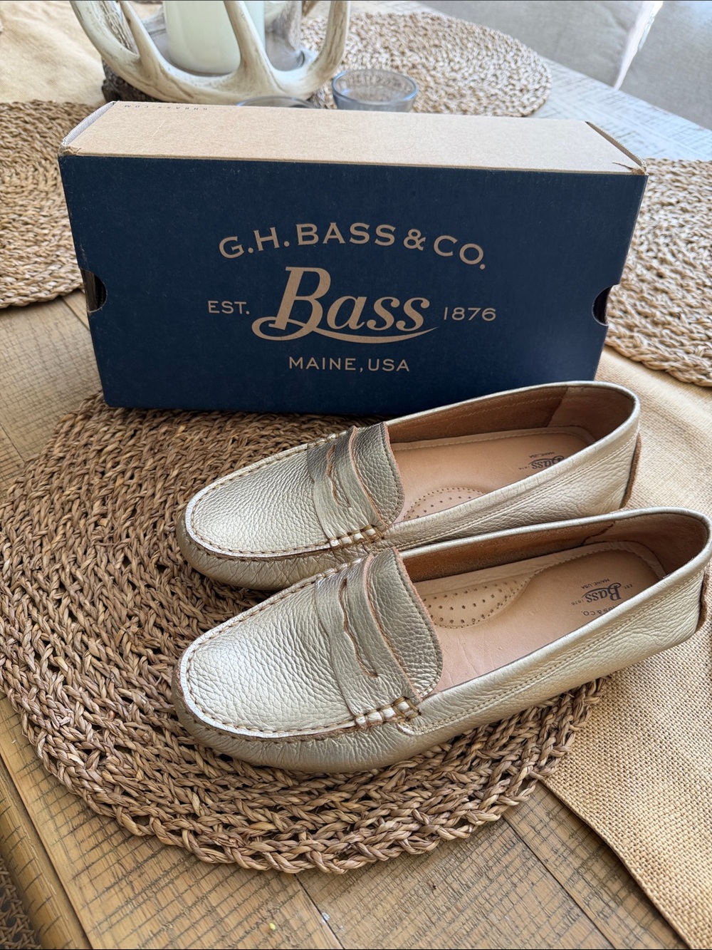 G.H. Bass & Co. Women's Metallic Gold Leather Penny Loafers